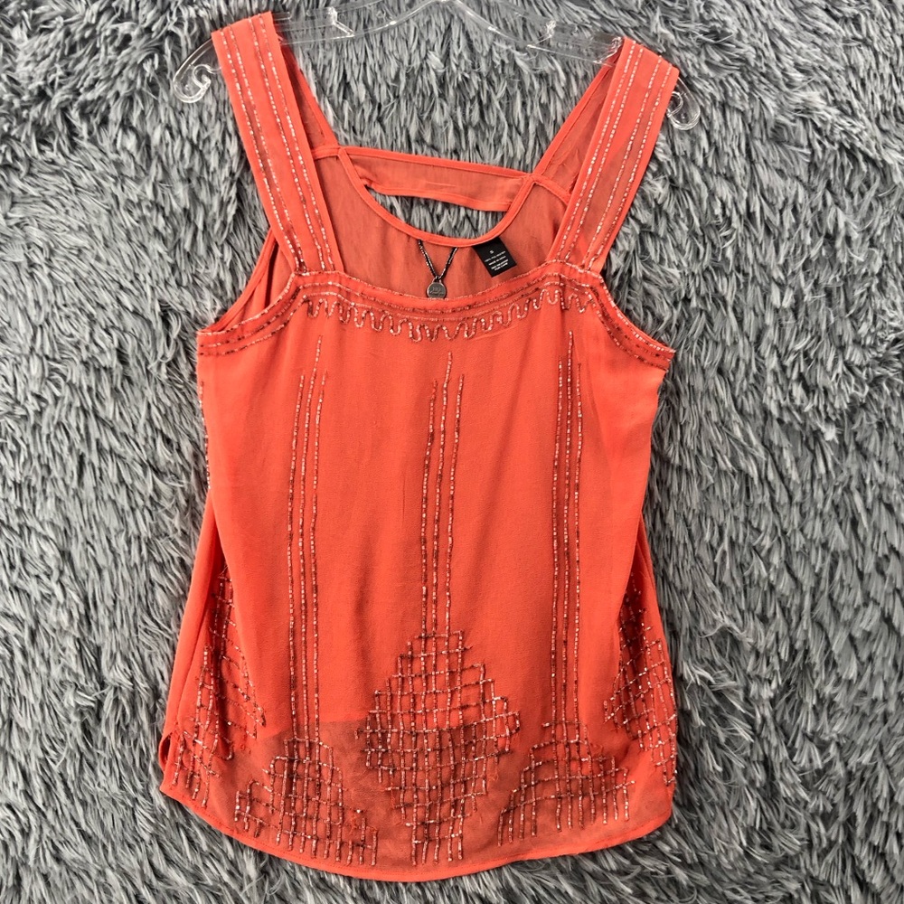 BKE Buckle Boutique Blouse Womens Small Beaded Back Open Keyhole Top